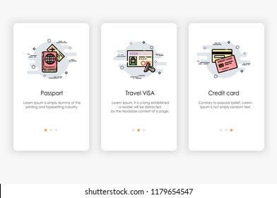 Onboarding screens design in Travel concept. Modern and simplified vector illustration, Template for mobile apps.