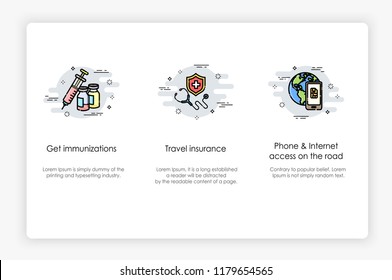 Onboarding screens design in Travel concept. Modern and simplified vector illustration, Template for mobile apps.