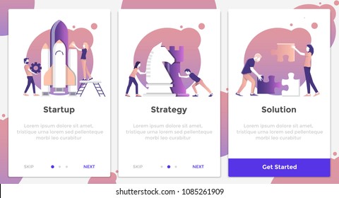 Onboarding Screens User Interface Kit. Modern user interface UX, UI screen template for mobile smart phone or responsive web site. Business theme. Vector Illustration