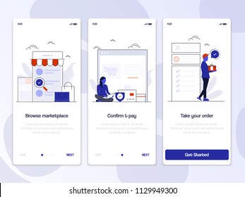 Onboarding Screens User Interface Kit. Modern user interface UX, UI screen template for mobile smart phone or responsive web site. Online Payment theme. Vector Illustration