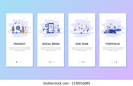 Onboarding screens user interface kit for mobile app templates concept. Modern user interface UX, UI screen template for mobile smart phone or responsive web site. Vector illustration flat design. svg