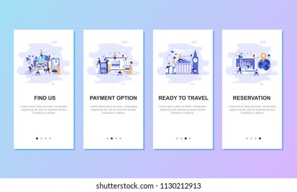 Onboarding screens user interface kit for mobile app templates concept. Modern user interface UX, UI screen template for mobile smart phone or responsive web site. Vector illustration flat design.