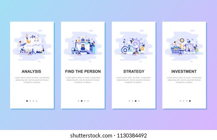 Onboarding screens user interface kit for mobile app templates concept. Modern user interface UX, UI screen template for mobile smart phone or responsive web site. Vector illustration flat design.