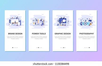 Kit de interfaz de usuario de pantallas en conexión para el concepto de plantillas de aplicaciones móviles. Moderna interfaz de usuario UX, plantilla de pantalla de interfaz de usuario para teléfono inteligente móvil o sitio web receptivo. Diseño plano de ilustración de vector.