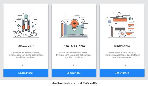 Onboarding Screens User Interface Kit. Modern user interface UX, UI screen template for mobile smart phone or responsive web site. Vector Illustration
