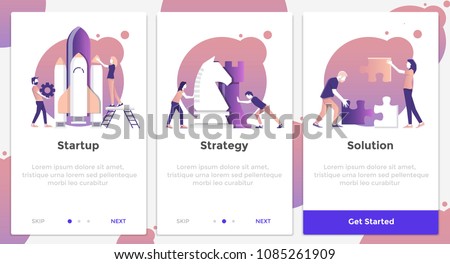 Onboarding Screens User Interface Kit. Modern user interface UX, UI screen template for mobile smart phone or responsive web site. Business theme. Vector Illustration