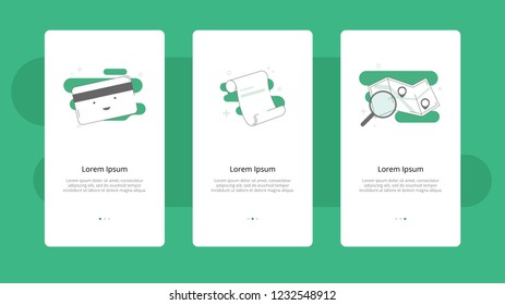 Onboarding set for web application. Simplified and Outline vector icons. Illustration for Empty Screens. Shop, card, e-commerce, map.