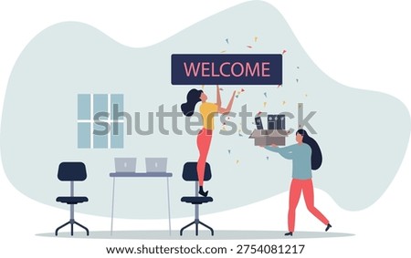 Onboarding and stepping into team as welcome new staff member .Greetings and welcome process into company .person's life situation and his activities.