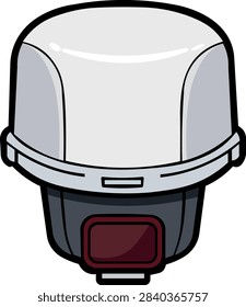 On-camera flash speedlight unit with attached translucent dome sphere diffuser cap flat outline icon