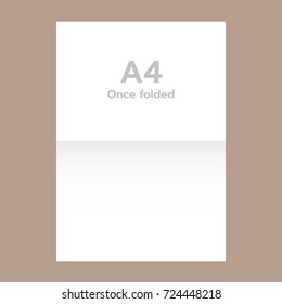 Once folded a4 paper mockup. Realistic illustration of once folded a4 paper vector mockup for web design