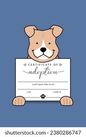 Once Stray Pitbull Puppy Dog Holding Adoption Certificate in Front