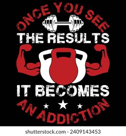 Once you see the results it becomes an addiction, Gym Designs, Streetwear T-shirt Designs Artwork Set, Graffiti Vector Collection for Apparel and Clothing Print.