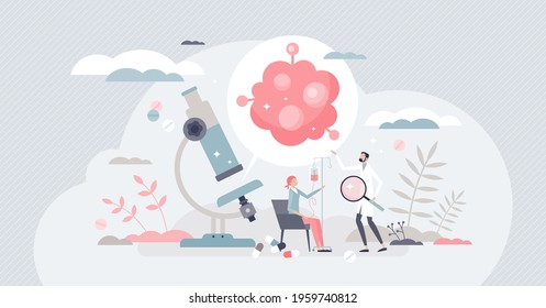 Oncologist As Doctor Professional For Cancel Treatment Tiny Person Concept. Oncology Examination, Checkup And Internal Biopsy Screening For Early Diagnostics And Patient Disease Therapy Screening.