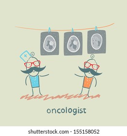 oncologist shows the x-ray images of the patient