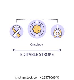 Oncology Concept Icon. Oncologist. Radiation And Medical Oncology. Cancer Treatment And Prevention Idea Thin Line Illustration. Vector Isolated Outline RGB Color Drawing. Editable Stroke