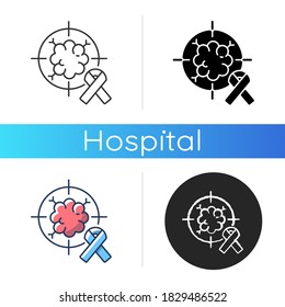 Oncology Department Icon. Cancer Treatment Center. Radiology Cancer. Radiation Therapy And Oncologist. Radiotherapy. Linear Black And RGB Color Styles. Isolated Vector Illustrations