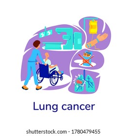 Oncology Flat Concept Vector Illustration. Lung Cancer Phrase. Hospital Treatment. Internal Organ Illness. Doctor With Patient 2D Cartoon Characters For Web Design. Chronic Disease Creative Idea