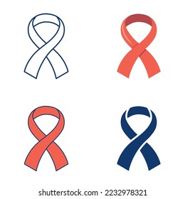 Oncology icon set in flat and line style. Cancer awareness ribbon. Vector illustration