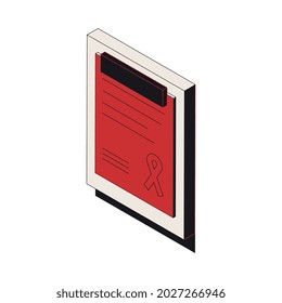 Oncology isometric composition with paper certificate with cancer sign vector illustration