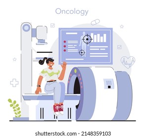 Oncology Research. Cancer Disease Modern Diagnostic And Treatment. Preventive Oncology Scientist. Oncology Chemotherapy, Tumor Biopsy. Flat Vector Illustration