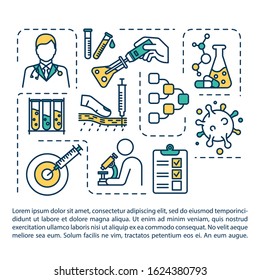 Oncology research concept icon with text. Cancer diagnostic. Laboratory examinations. Scientific tests. PPT page vector template. Brochure, magazine, booklet design element with linear illustrations