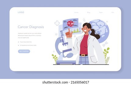 Oncology Research Web Banner Or Landing Page. Cancer Disease Modern Diagnostic And Treatment. Preventive Oncology Scientist. Oncology Chemotherapy, Tumor Biopsy. Flat Vector Illustration