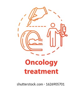 Oncology treatment concept icon. Chemotherapy, surgical and radiological treatment of cancer. Tumor cure idea thin line illustration. Vector isolated outline RGB color drawing