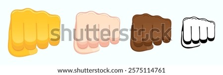 Oncoming fist icons. Hand gesture with various skin tones vector illustration
