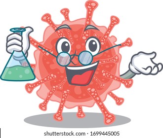Oncovirus smart Professor Cartoon design style working with glass tube