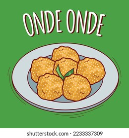 Onde onde illustration Indonesian food with cartoon style