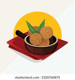 Onde onde illustration indonesian food with cartoon style