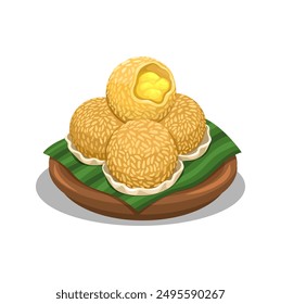 Onde Onde Indonesian Traditional Cake Cartoon Illustration Vector