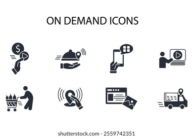 On-demand icon set.vector.Editable stroke.linear style sign for use web design,logo.Symbol illustration.