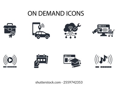 On-demand icon set.vector.Editable stroke.linear style sign for use web design,logo.Symbol illustration.