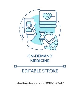 On-demand Medicine Blue Concept Icon. Pharmacy Orders Delivery. Digitization Of Healthcare Service Abstract Idea Thin Line Illustration. Vector Isolated Outline Color Drawing. Editable Stroke