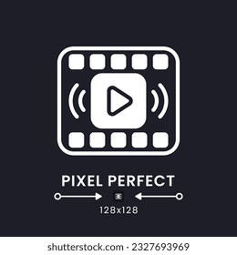 On-demand streaming white solid desktop icon. Subscription-based provider. Media service. Pixel perfect 128x128, outline 4px. Silhouette symbol for dark mode. Glyph pictogram. Vector isolated image