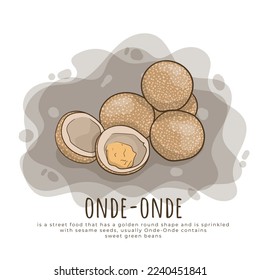 Onde-onde in cartoon design is Indonesian street food sprinkled with sesame seeds