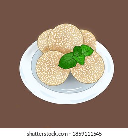 Onde-onde is a popular market snack cake in Indonesia. Onde-onde is made from flour or glutinous rice which is fried or boiled and the surface is sprinkled with sesame seeds.