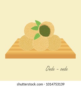 Onde-onde with sesame seeds, stuffed with sweet green beans paste, Indonesian traditional cake. Indonesian traditional dessert cartoon vector