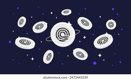 Ondo (ONDO) coins falling from the sky. ONDO cryptocurrency concept banner background.