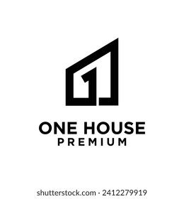 one 1 house home letter logo icon design template