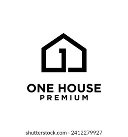 one 1 house home letter logo icon design template