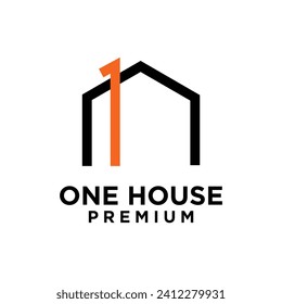 one 1 house home letter logo icon design template