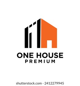 one 1 house home letter logo icon design template