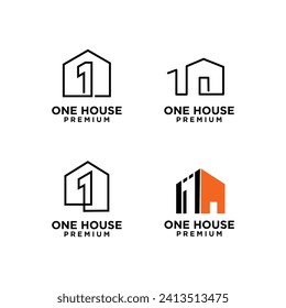 one 1 house home letter logo icon design template