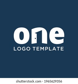 One 1 Typography Lettering Word Mark With Door House As Hidden Negative Space For Home Housing Residential Real Estate Logo Design