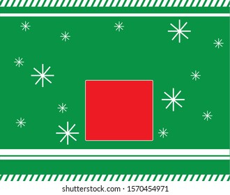 One of 25 Happy Christmas advent calendar with different christmas symbols for your design. Green background, red square, white stroke and snowflakes. Vector illustration.