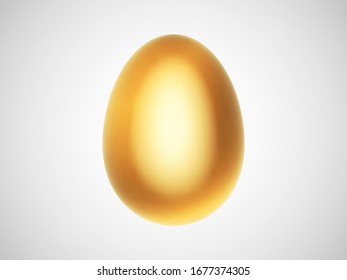 One 3D golden egg isolated on white background. Concept of profitable business, wealthy and successful investing. Vector illustration of chicken egg made of gold - symbol of Easter holiday celebration