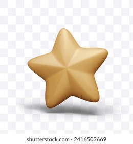 One 3D star made of precious metal. Golden symbol of success, achievement, leadership