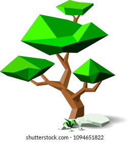 One 3D tree in Low Poly style with shadow